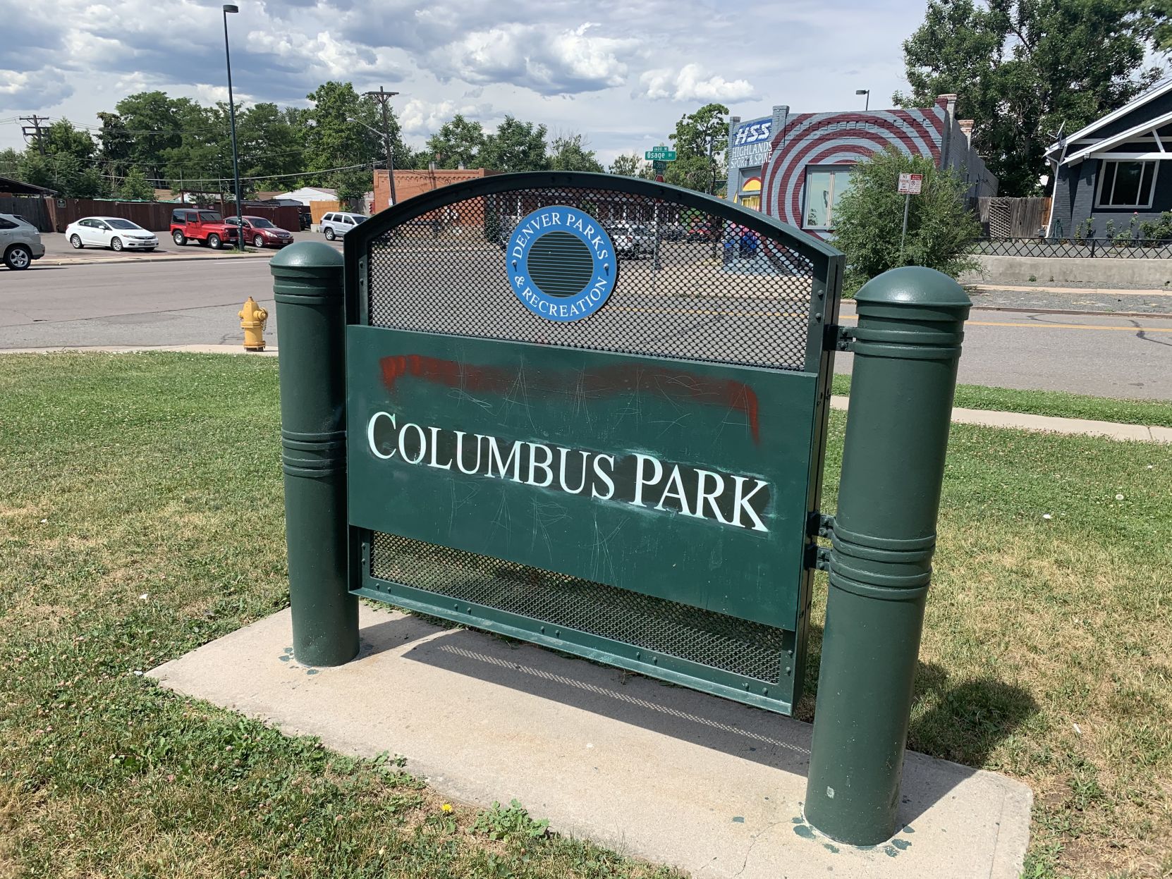 Columbus Park sign, Sunnywide neighborhood Denver